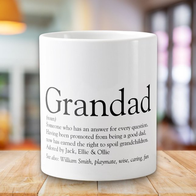 Taza De Café Gigante Fun negro y blanco - Definición de abuelo (Black and White Fun Grandpa Grandad Definition Giant Coffee Mug)