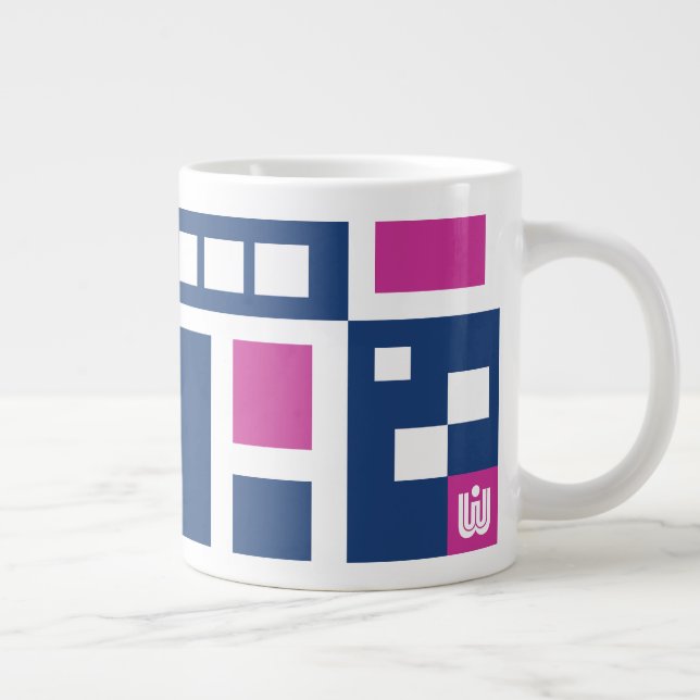 Taza De Café Gigante Fun Purple and Blue Geometría Mod Blocks (Derecha)