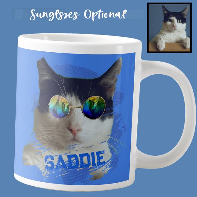 Taza De Café Gigante Fun Unique Pets Dog and Cat Sunglasses Photo Blue (Subido por el creador)