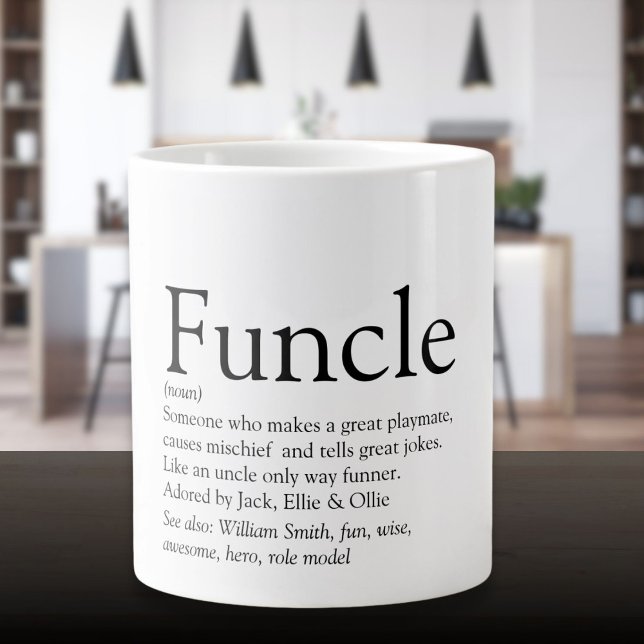 Taza De Café Gigante Funcle Guay Fun tío moderno negro y blanco (Funcle Cool Fun Uncle Modern Black and White Giant Coffee Mug)