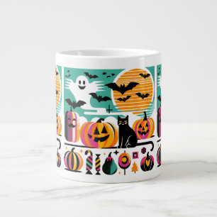 Taza De Café Gigante Funky Retro Wave Halloween Pumpkin Black Cat Ghost
