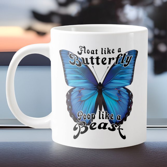 Taza De Café Gigante Funny Blue Butterfly Como Beilet Toilet Humor (Funny butterfly poop mug)