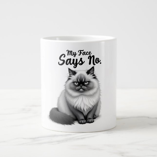 Taza De Café Gigante Funny Cat Face Illustration – Minimal Cute Cat Art (Frente)