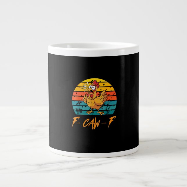 Taza De Café Gigante Funny F-Caw-F Chicken Shirts Sunset Vintage F-Caw- (Frente)