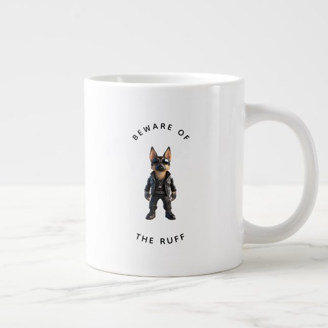 Taza De Café Gigante Funny German Shepherd "Beware of the Ruff"  (Derecha)