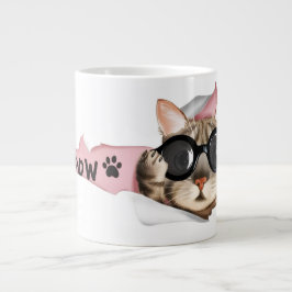Taza De Café Gigante Funny “Meow” Cat with Glasses Design