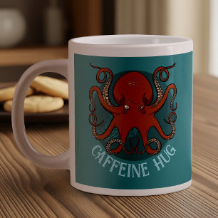 Taza De Café Gigante Funny Red Octopus Caffeine Hug Tentacles Personali