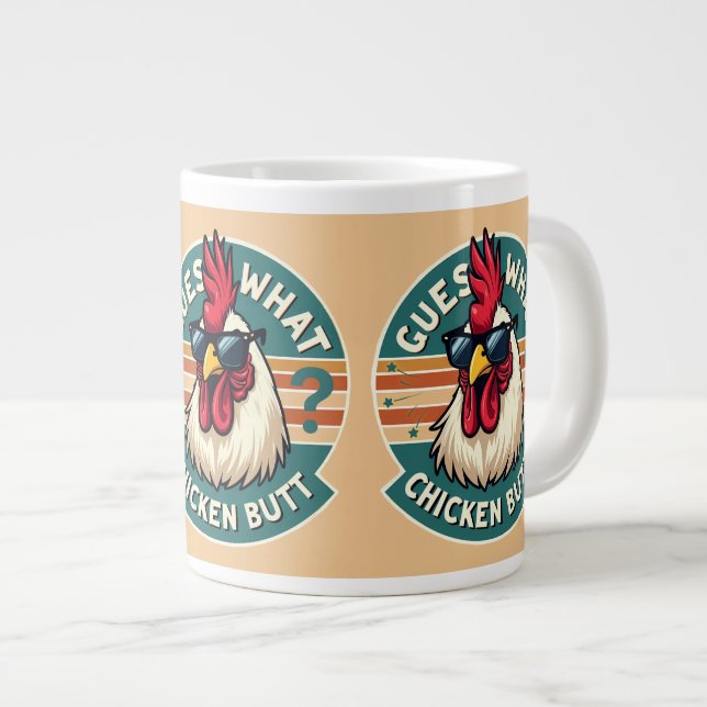 Taza De Café Gigante  Funny Retro Chicken Butt Joke Design (Derecha)