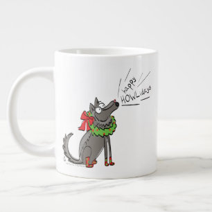 Taza De Café Gigante Funny Wolf Navidades Felices vacaciones de Howlida