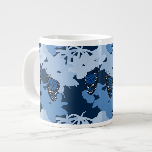 Taza De Café Gigante Fütternd Monarchschmetterling in Blau (Izquierda)