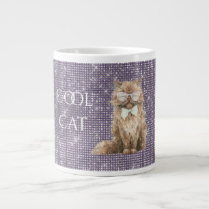 Taza De Café Gigante Gafas Morado Brillante Marrón Gato Cool  