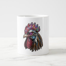 Taza De Café Gigante Gallo Ciberpunk Arte Mecánico Iridescente