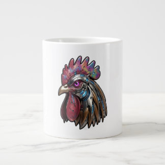 Taza De Café Gigante Gallo Ciberpunk Arte Mecánico Iridescente