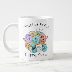 Taza De Café Gigante Ganchillo Es Mi Lugar Feliz Personalizado