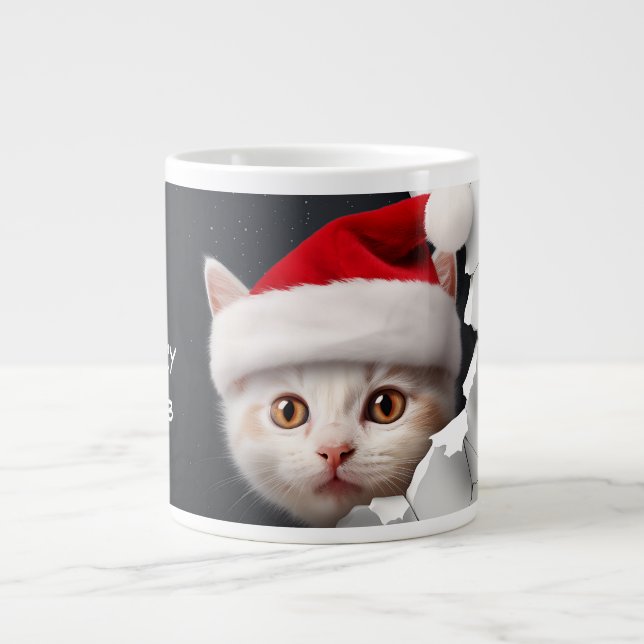 Taza De Café Gigante Gatito 3D con Santa Hat (Frente)