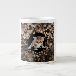 Taza De Café Gigante Gatito buscando a través de Wall Mug
