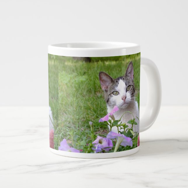 Taza De Café Gigante Gatito en el Jumbo Mug de las flores (Derecha)