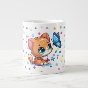 Taza De Café Gigante Gatito/Gato lindo & mariposa 
