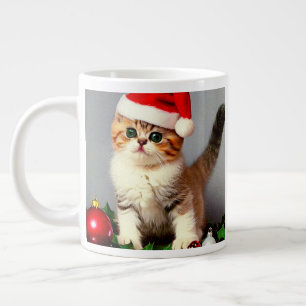 Taza De Café Gigante Gatito vintage de Navidad en Santa Hat