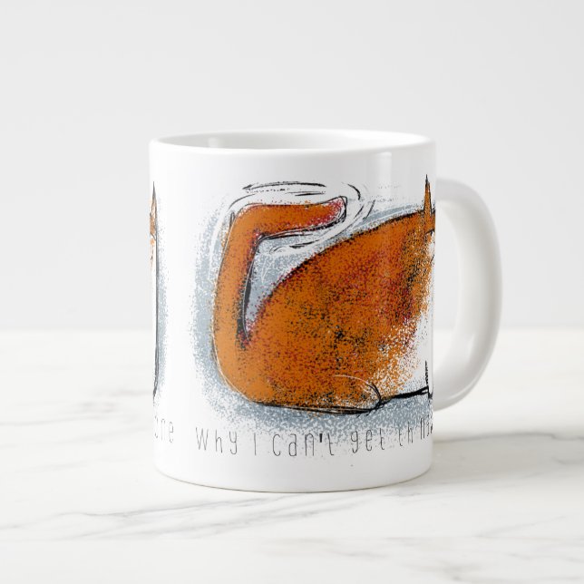 Taza De Café Gigante Gato anaranjado curioso con la cola contoneante (Derecha)