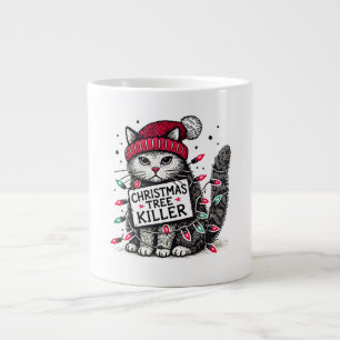 Taza De Café Gigante gato asesino de árboles de navidad