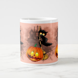 Taza De Café Gigante Gato asustado por un personaje de Halloween divert