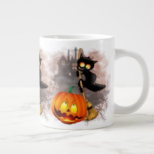 Taza De Café Gigante Gato asustado por un personaje de Halloween divert