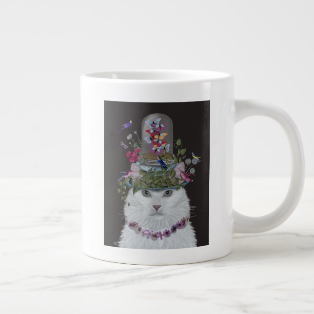 Taza De Café Gigante Gato blanco con mariposa Bell Jar (Derecha)