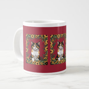 Taza De Café Gigante Gato Calico de Maryland y Flores de Susana de Ojos