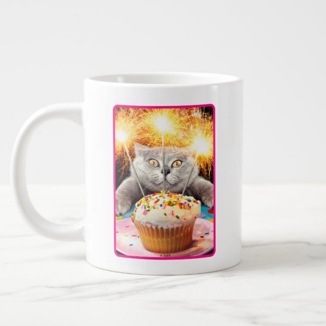 Taza De Café Gigante Gato Con Pastel De Esparkler (Izquierda)