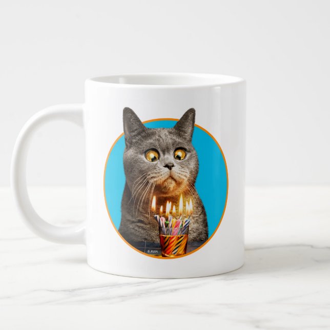 Taza De Café Gigante Gato con vidrio caliente de cumpleaños (Izquierda)
