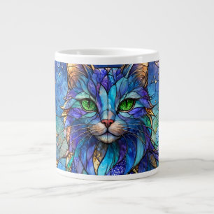 Taza De Café Gigante Gato Cósmico Vidrio Emplomado Surrealista Ojos Ver