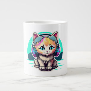 Taza De Café Gigante Gato de bebé con audífonos