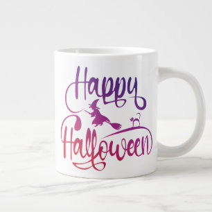 Taza De Café Gigante Gato de bruja voladora feliz gradiente de Hallowee