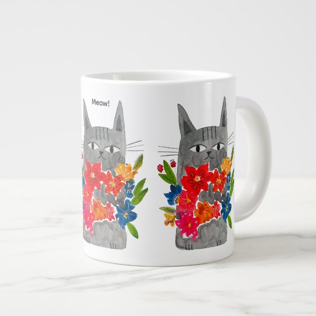 Taza De Café Gigante Gato de flores (Derecha)