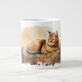 Taza De Café Gigante Gato De Garganta De Acuarela En Hay