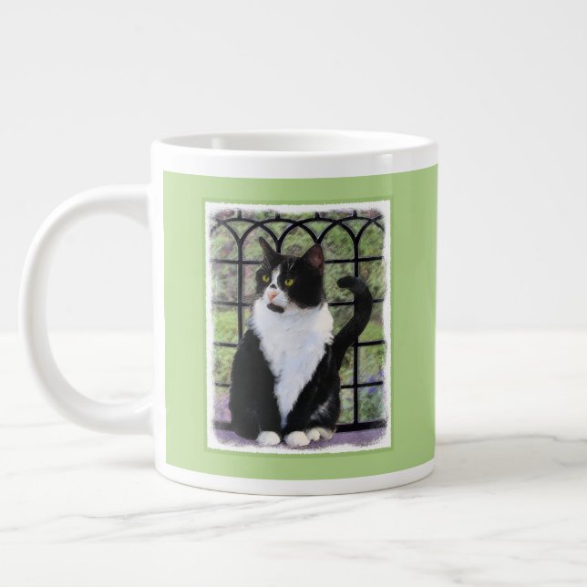 Taza De Café Gigante Gato de Tuxedo en la ventana Pintura de arte anima (Izquierda)