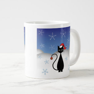 Taza De Café Gigante Gato del navidad con los copos de nieve
