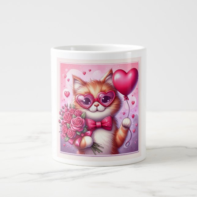 Taza De Café Gigante Gato El día de San Valentín/gatito (Frente)