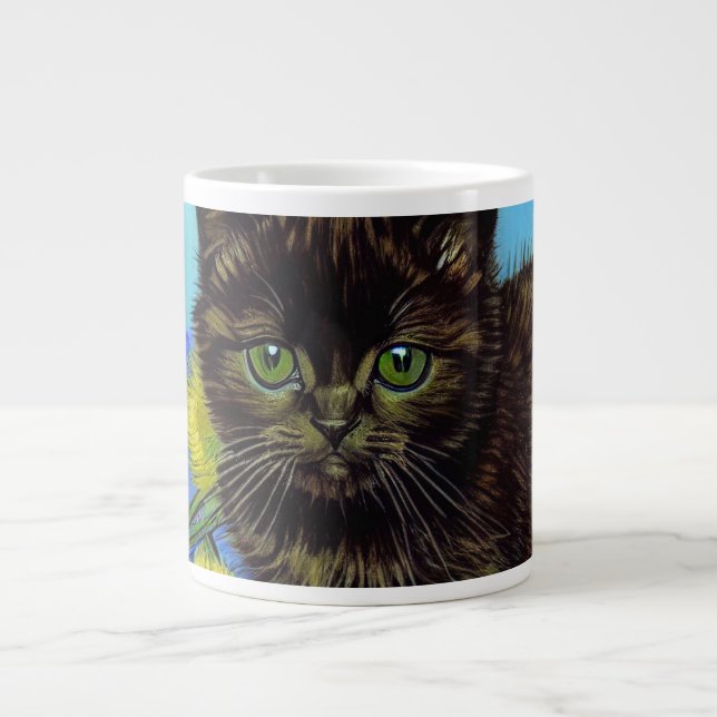 Taza De Café Gigante Gato estilo Van Gogh con girasoles (Frente)