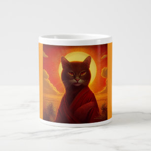Taza De Café Gigante Gato Gris Con Ropa De Moda En Escena De Puesta De