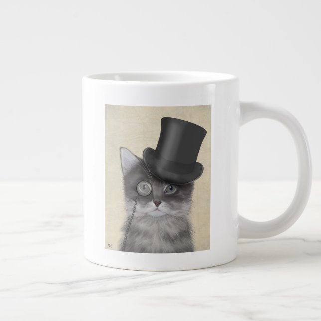 Taza De Café Gigante Gato gris con sombrero superior (Derecha)