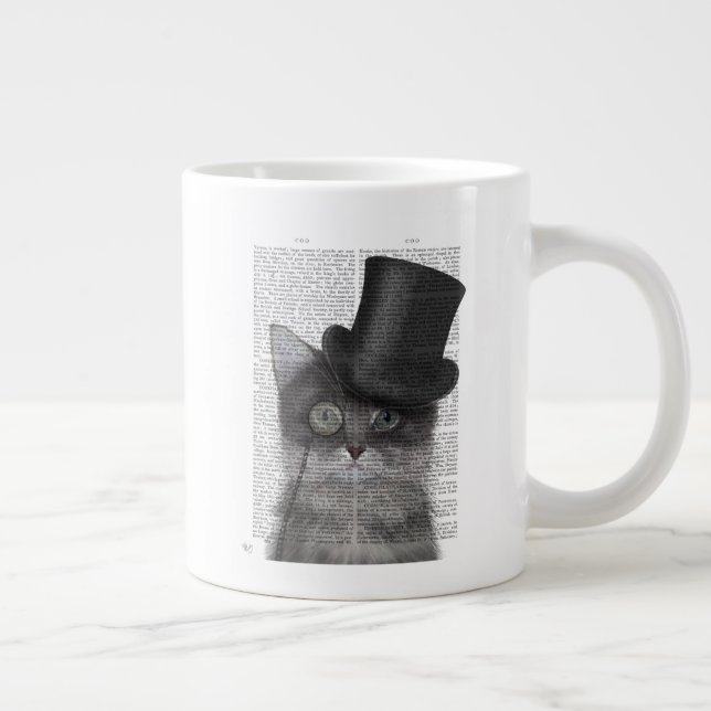 Taza De Café Gigante Gato gris con sombrero superior (Derecha)