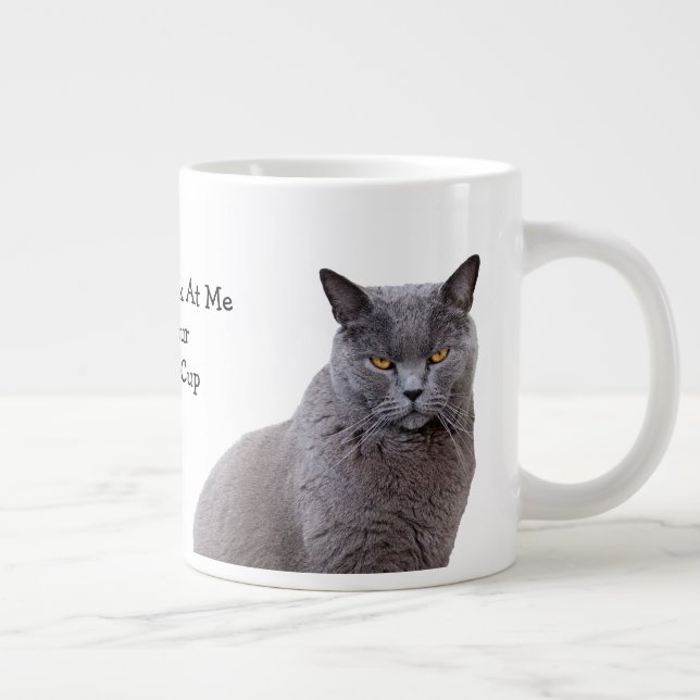 Taza De Café Gigante Gato Gris Grouchy Coffee Mug (Derecha)