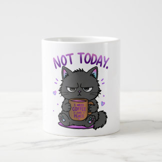 Taza De Café Gigante Gato gruñón amante del café lindo divertido hoy no
