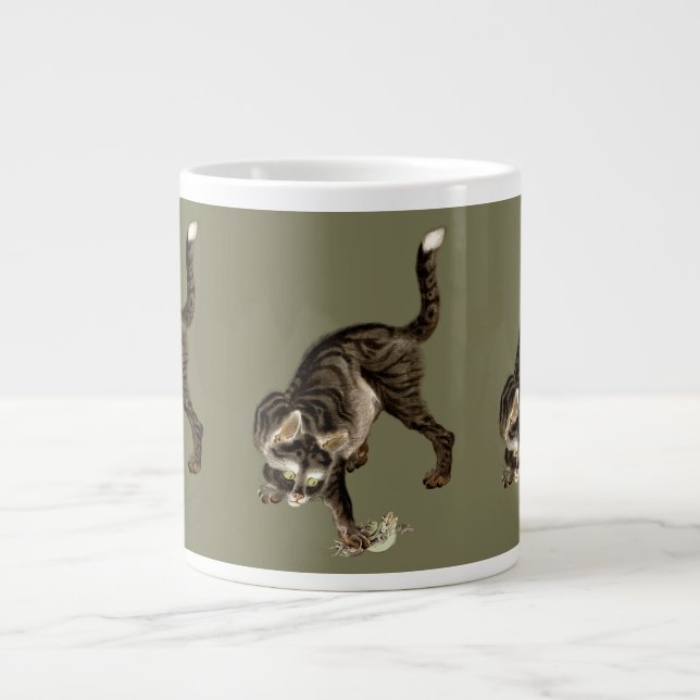 Taza De Café Gigante Gato japonés atrapando una rana (Frente)