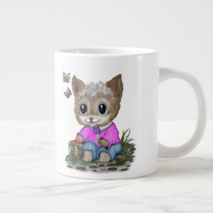 Taza De Café Gigante Gato Kitty y mariposa