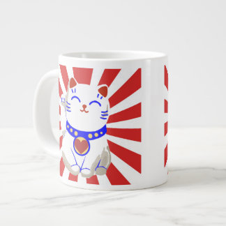 Taza De Café Gigante Gato lindo afortunado del neko en el sol naciente