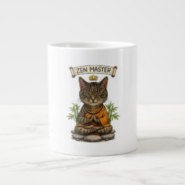 Taza De Café Gigante Gato Maestro Zen Divertido Gato Gris Atigrado Rega