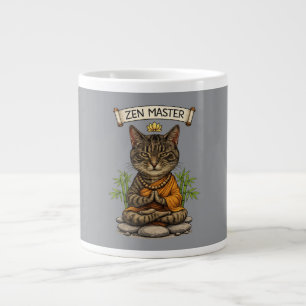 Taza De Café Gigante Gato Maestro Zen Divertido Regalo Gato Gris Atigra